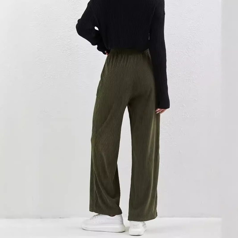 Women’s Casual Retro Solid Color Corduroy Straight Leg Trousers – Elastic Waist - Image 3