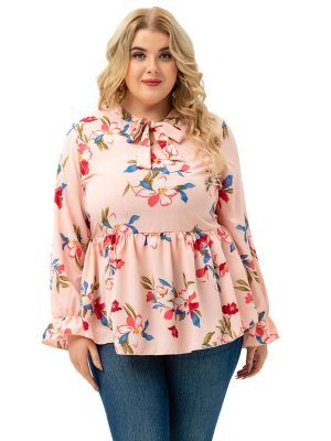 Plus Size Women Spring Autumn Long Sleeve Printed Top for Full Figured Girls