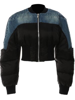 Denim Stitching Cotton Padded Jacket for Autumn Winter