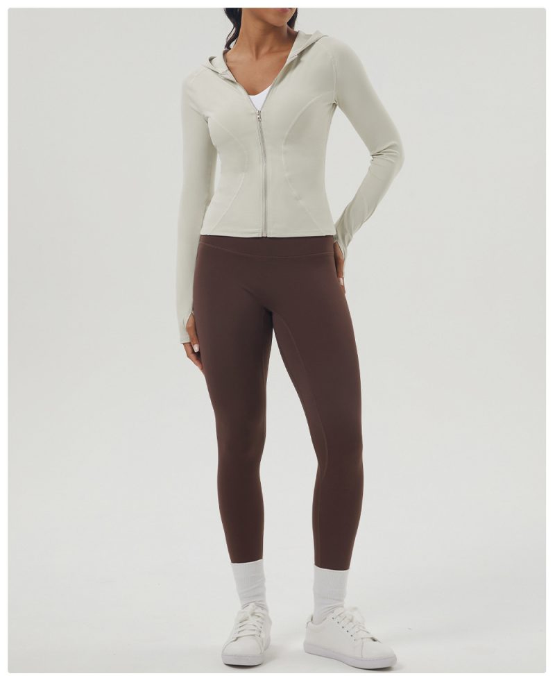 Autumn Winter Slimming Hooded Yoga Jacket Long Sleeve Zipper Workout Top - Image 4