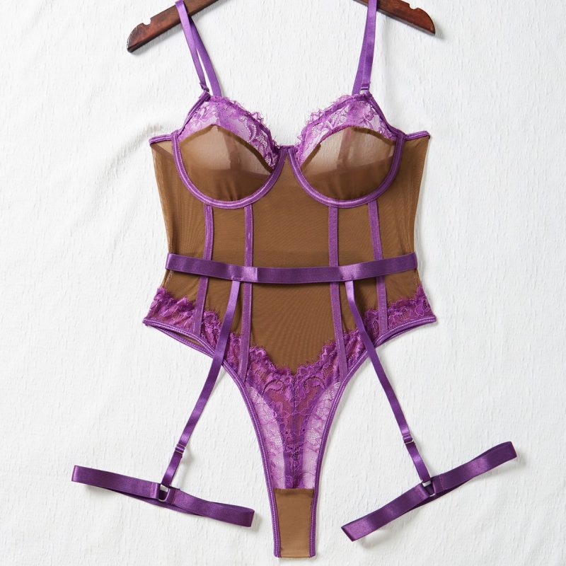 Sexy Lingerie Seductive Uniform Lace Contrast Color One Piece
