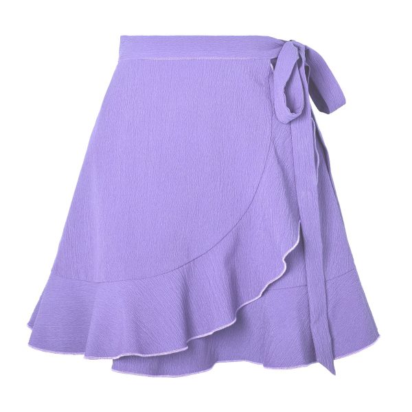 High Waist Lace-Up Solid Color Lotus Leaf Skirt for Women - Image 4