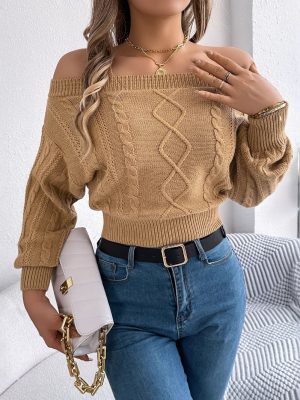 Off-Shoulder Solid Color Pullover Sweater for Women