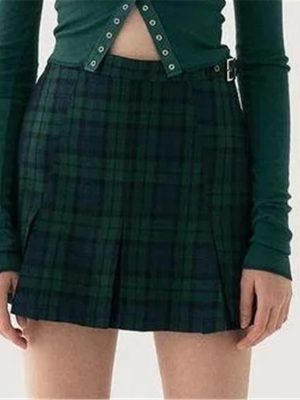 A-Line Scottish Plaid Pleated Skirt – Zipper, Cotton Shorts