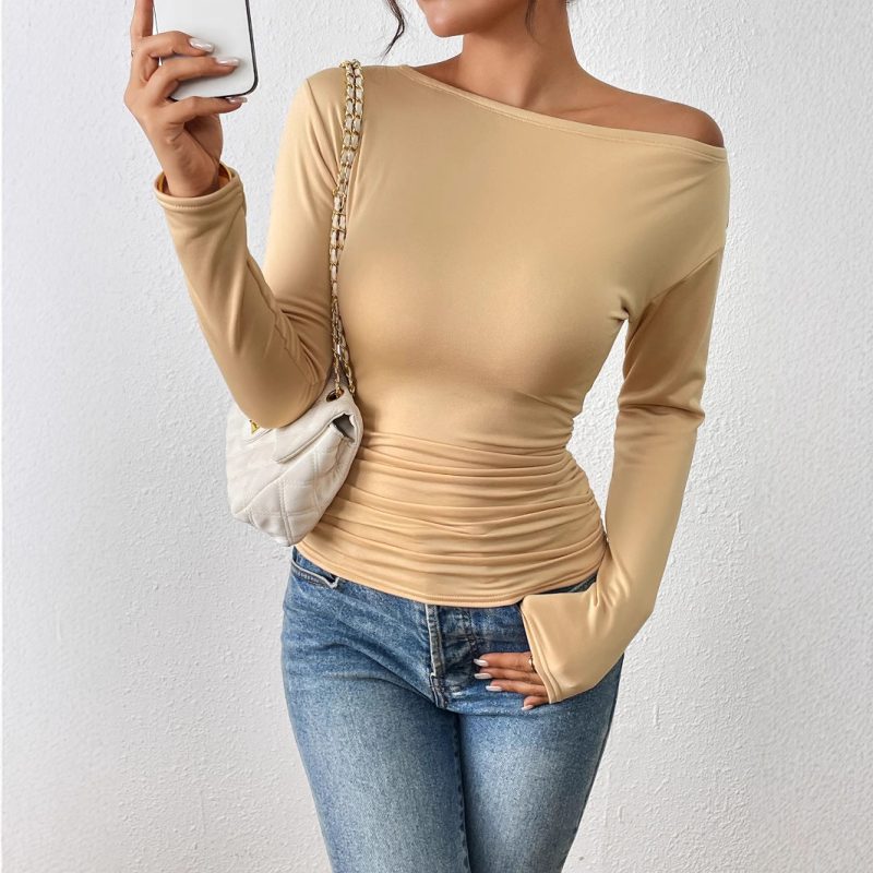 Off-Shoulder Hollow-Out Slim Fit Top – Long Sleeve Waist-Tight Design - Image 4