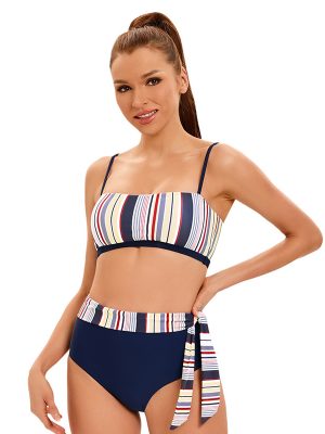 Striped Printed High-Waist Backless Triangle Swimsuit for Women