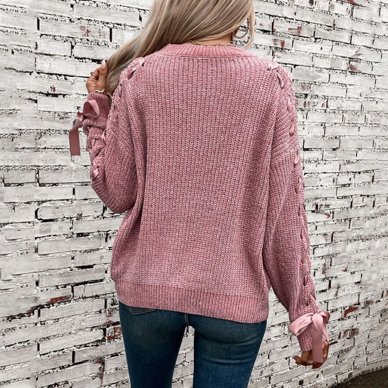 Lace-up Bow Pullover Sweater for Women - Image 4