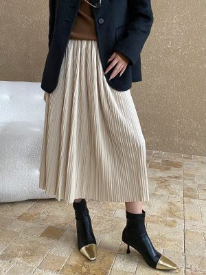 Fine Organ Pleated A-Line Skirt for Office Wear