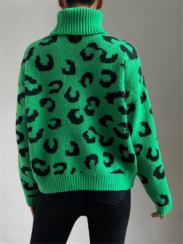 Leopard Print Turtleneck Sweater – Knitted Pullover for Autumn Winter - Image 2