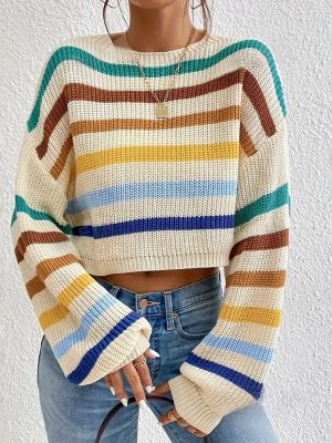 Women’s Classic Striped Round Neck Pullover Sweater