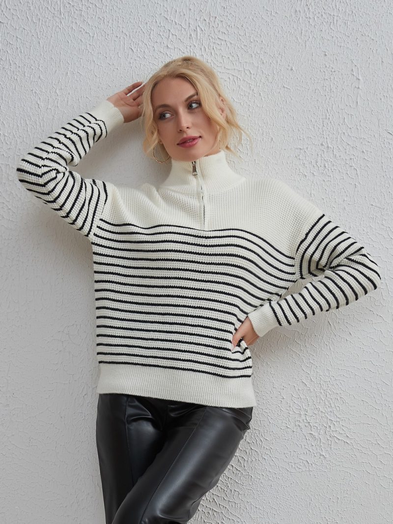 Striped Zipper Long Sleeve Sweater for Women – Autumn/Winter - Image 4