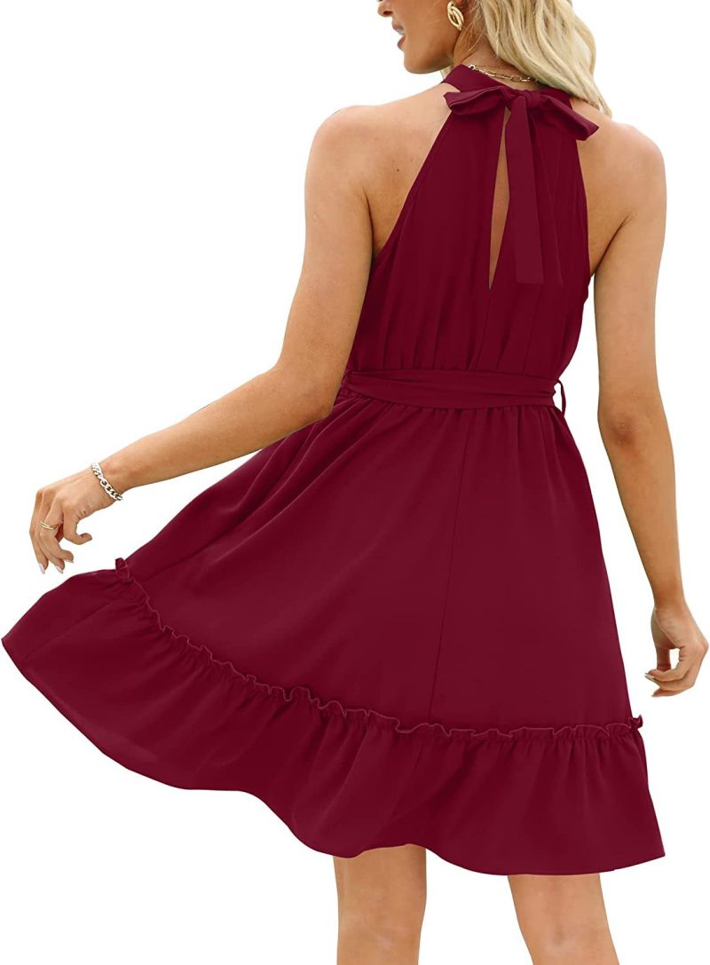 Women's Casual Sleeveless Wooden Ear Swing Dress with Waist Tie - Image 3