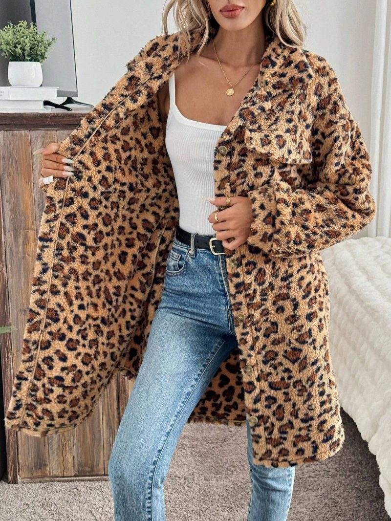 Leopard Print Double-Sided Plush Cardigan Coat for Women - Image 2