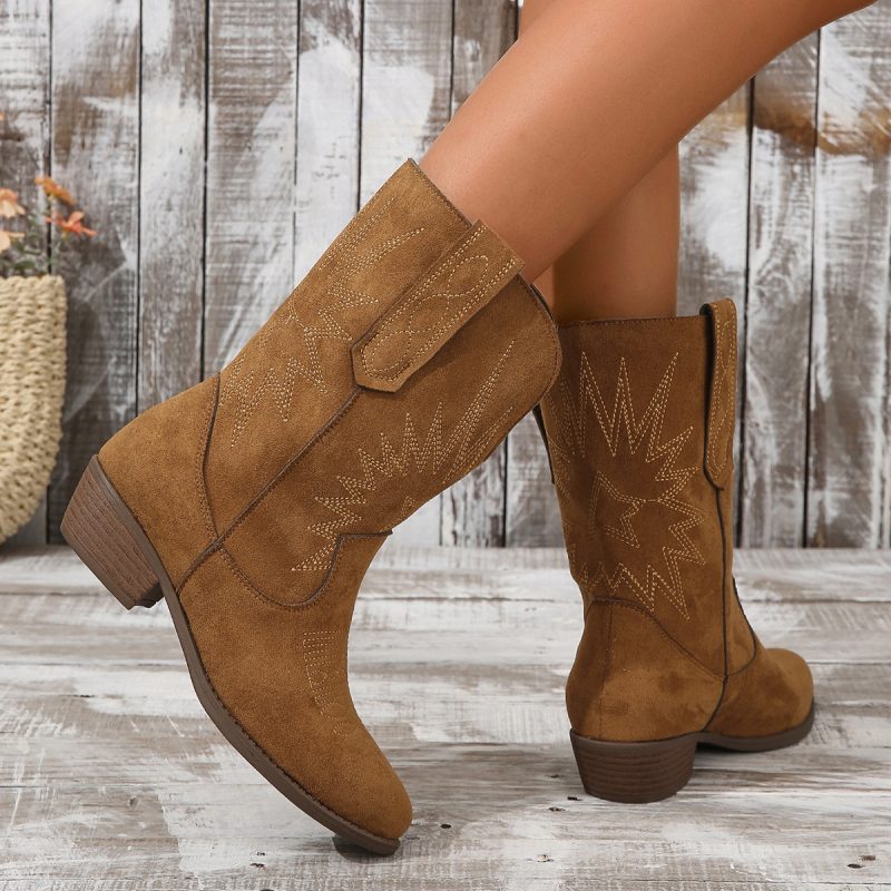 Stitching High Heel Chunky Boots – Height Increasing Women’s Boots - Image 2