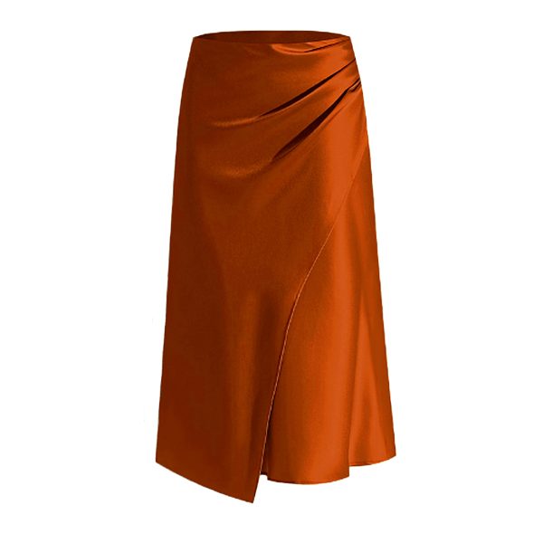 High Waist Satin Pleated Split Fishtail Hip Skirt for Women - Image 3