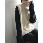 Women’s Solid Color Turtleneck Sleeveless Bandage Sweater Vest