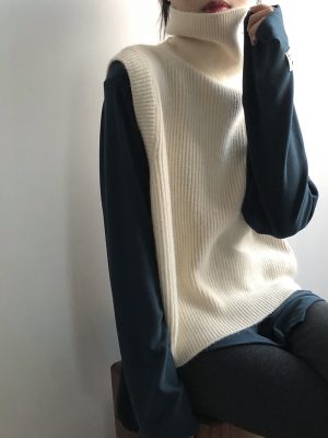 Women’s Solid Color Turtleneck Sleeveless Bandage Sweater Vest