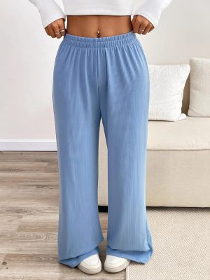 Wide Leg Striped Trousers with Pockets – Casual Office Pants for Autumn Winter