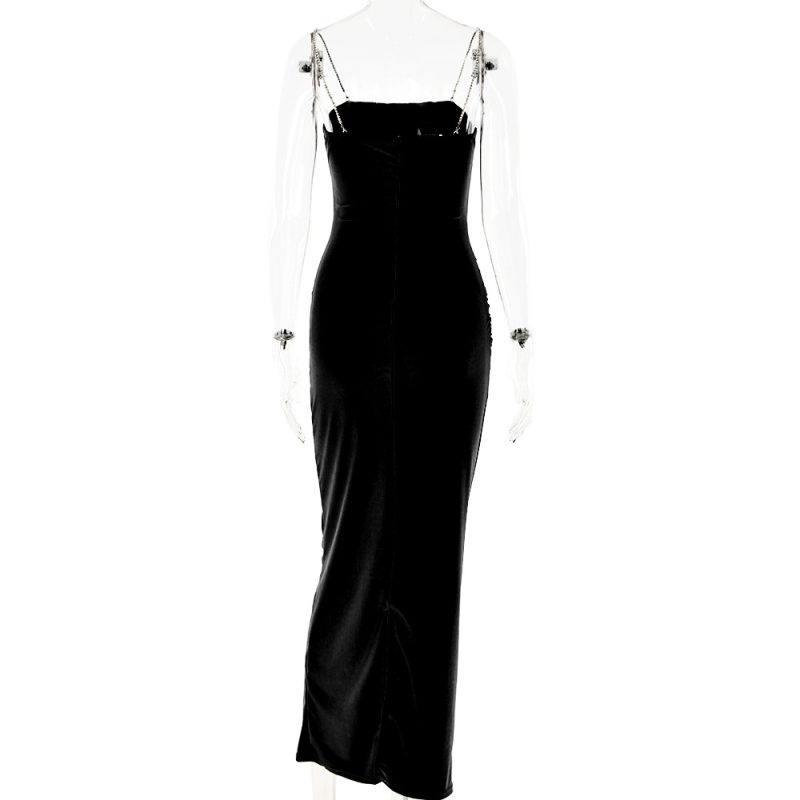 Sexy Diamond Sling Backless Sleeveless High Waist Maxi Dress for Women - Image 4