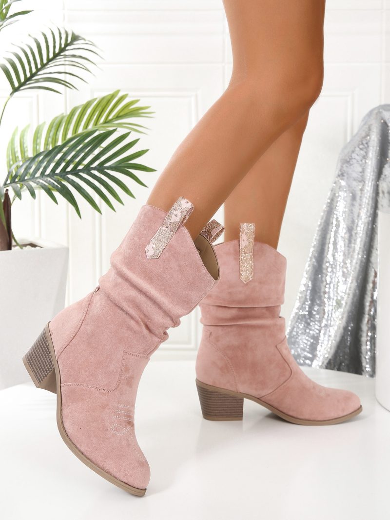 Pink Mid-Calf Microfiber Boots – High Heel Women’s Dress Boots - Image 2