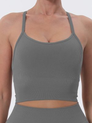 Off-The-Shoulder Cross Yoga Vest with Chest Pad for Women