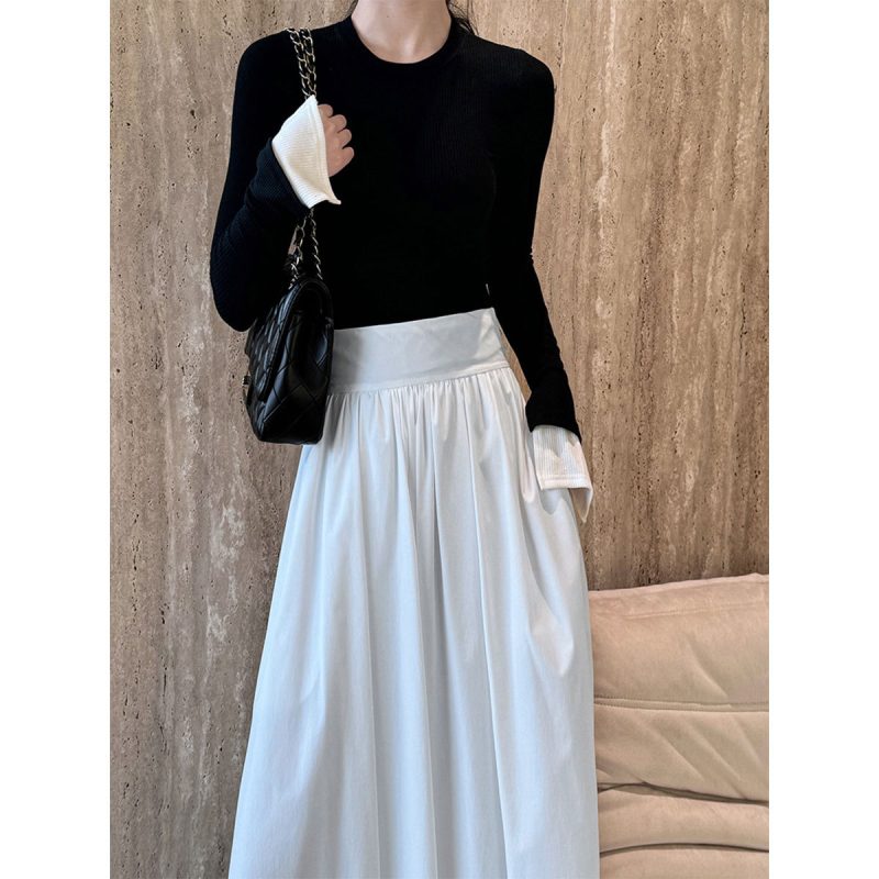 Cuff Patchwork Knitting Slim Fit Flare Sleeve T-Shirt for Women - Image 2