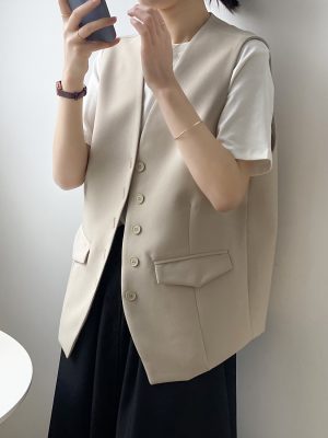 Women’s Loose Single-Breasted Sleeveless Vest Cardigan