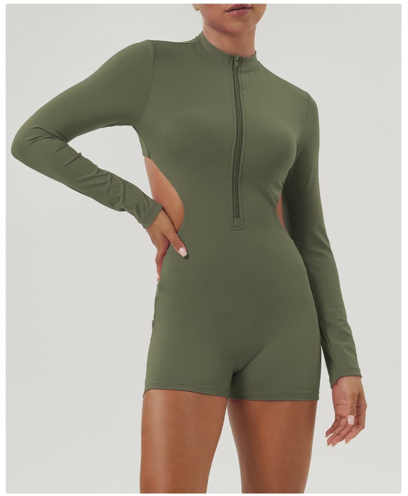 Hollow Out Cinched Long Sleeve Yoga Jumpsuit with Chest Pad - Image 3