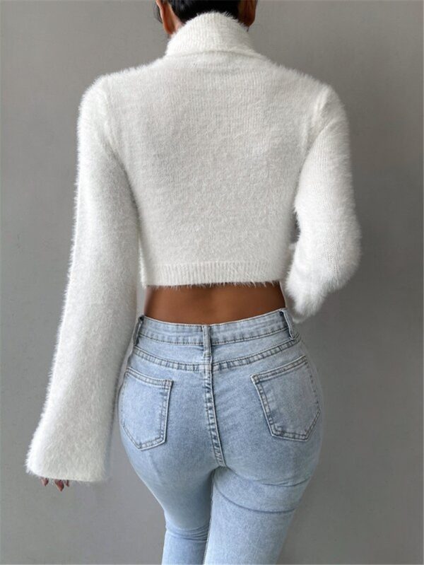 High Neck Short Exposed Cropped Plush Sweater - Image 2