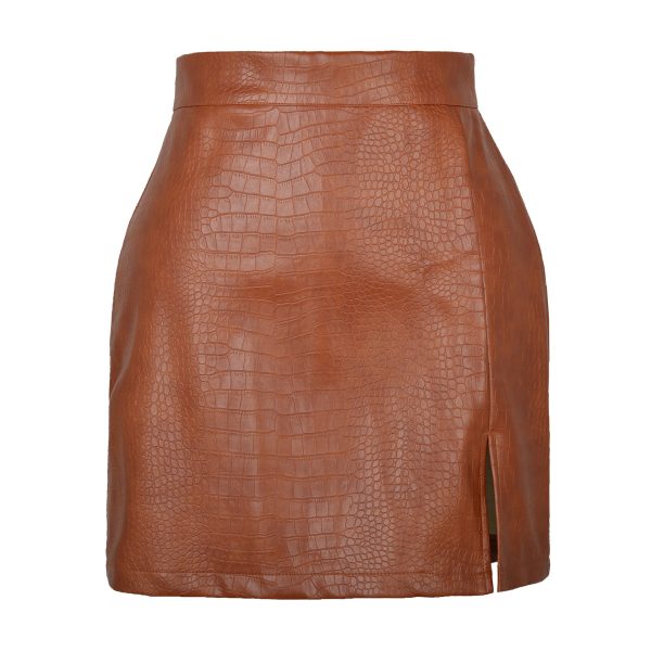 High Waist A-Line Faux Leather Zipper Hip Skirt for Women - Image 4