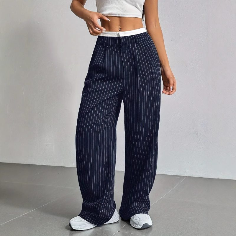 Autumn Winter Casual High Waist Straight Leg Work Pants – Loose Drooping