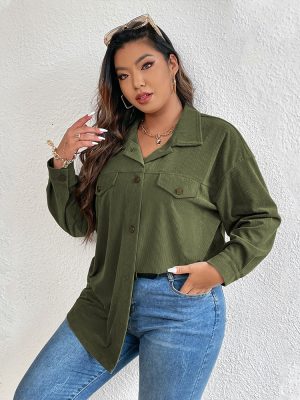 Plus Size Denim Shacket – Single Breasted Cardigan Outerwear for Fall Winter