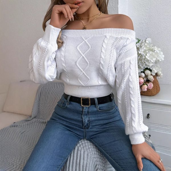 Off-Shoulder Solid Color Pullover Sweater for Women - Image 2