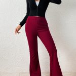 Solid Color Corduroy Bootleg Pants - Elastic Waist & Pockets - Image 3