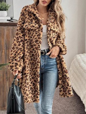 Leopard Print Double-Sided Plush Cardigan Coat for Women