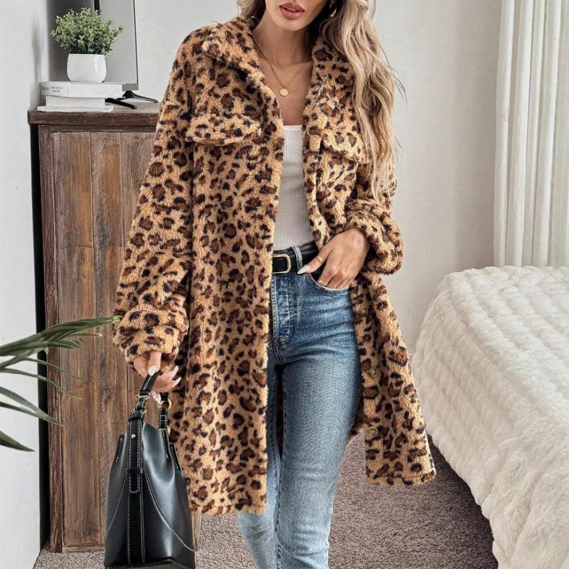 Leopard Print Double-Sided Plush Cardigan Coat for Women