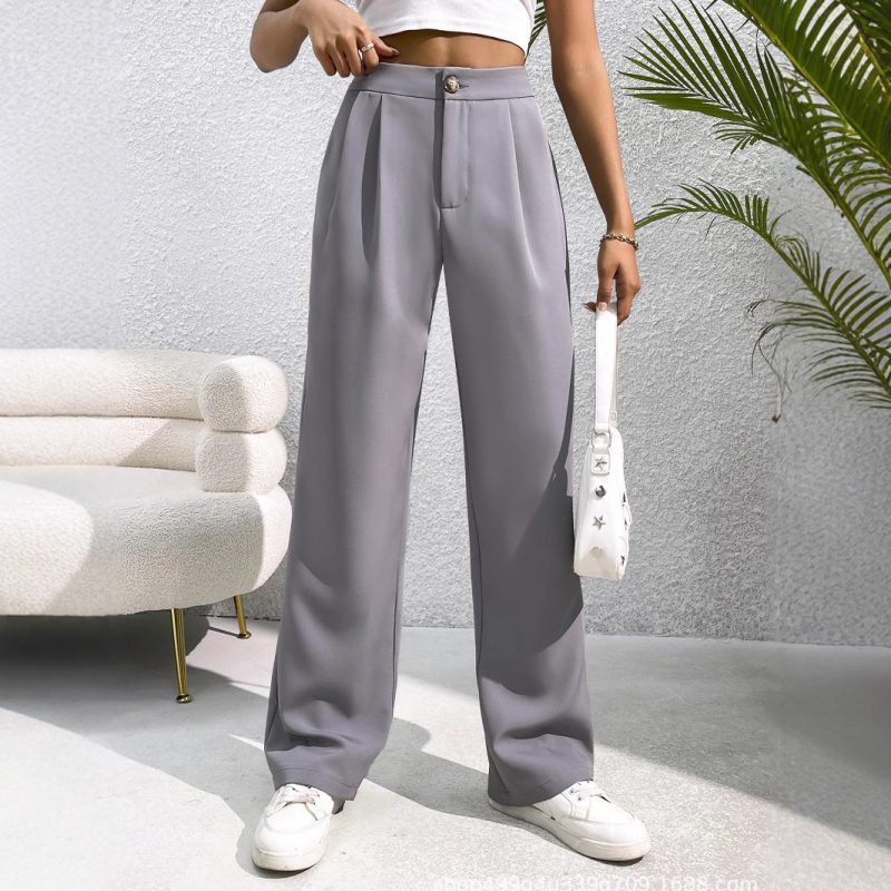 Autumn Winter High Waist Loose Straight Tailored Trousers – Women’s Casual Mop Pants - Image 2