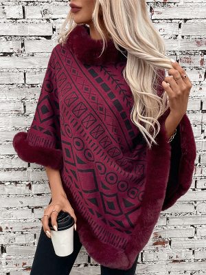 Geometric Pattern Knit Cape Loose Casual Pullover