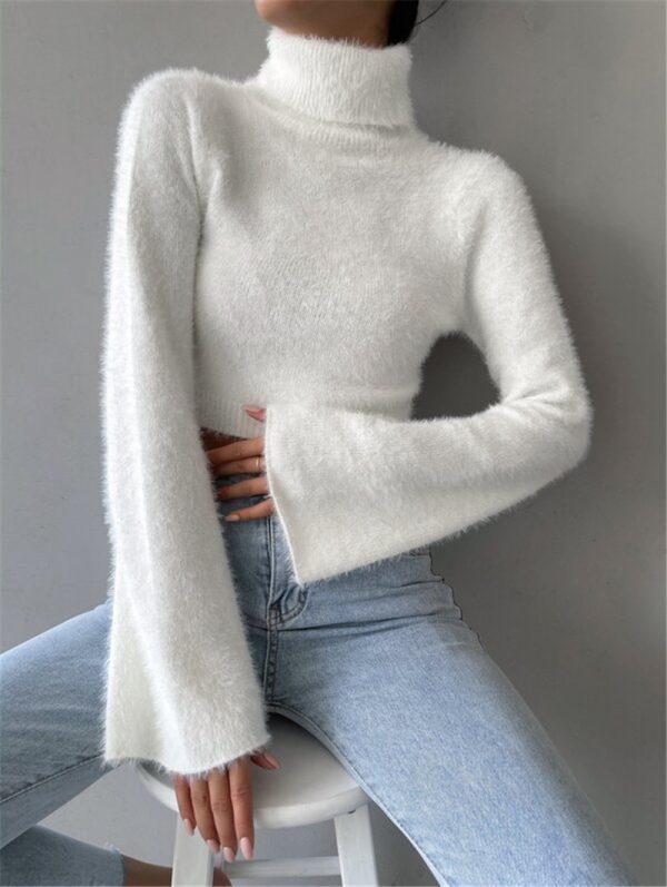 High Neck Short Exposed Cropped Plush Sweater