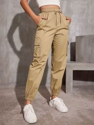 Women’s High-Waist Gray Wide-Leg Tied Casual Pants