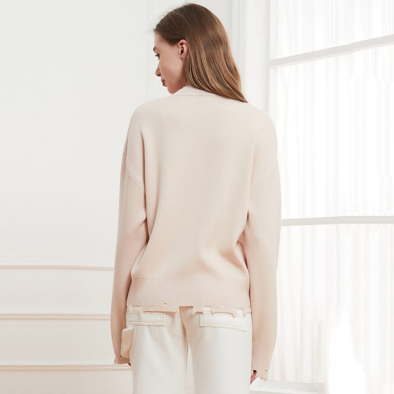 Cutout Frayed Casual Simple Sweater Knitted Pullover - Image 2