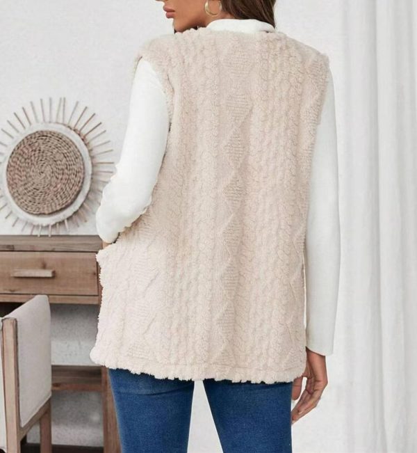 Double Sided Plush Pocket Casual Cardigan Vest Women - Image 3