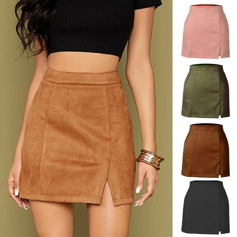 Women’s High Waist Suede A-Line Skirt with Zipper – Autumn/Winter Solid Color Skirt - Image 2