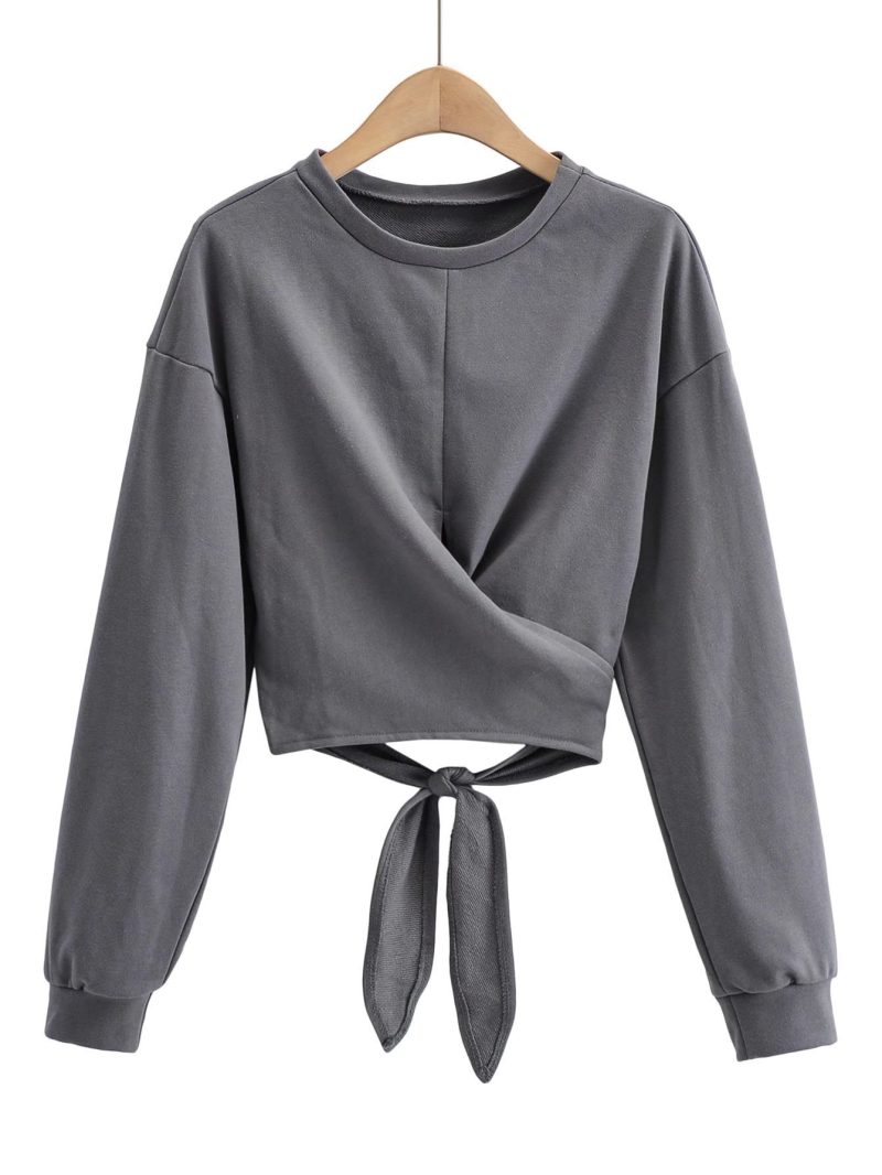 Cotton Cropped Criss-Cross Sweater - Hip Hop Campus Style - Image 4