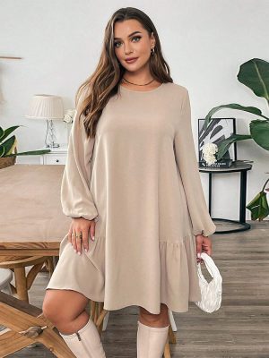 Plus Size Loose Slimming Midi Dress – Simple & Comfortable for Fall Winter