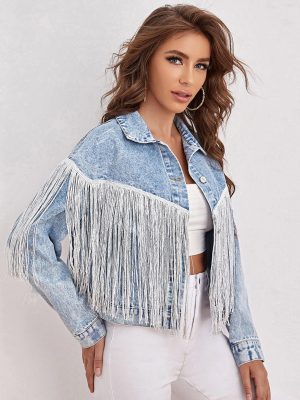 Women’s Floral Tassel Collared Denim Jacket – Vintage Fried Denim