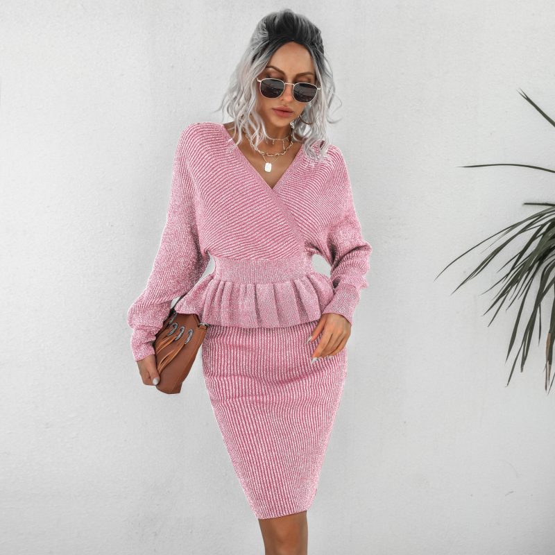 Ruffled Knitted Sweater Dress Two-Piece Set for Women - Image 5
