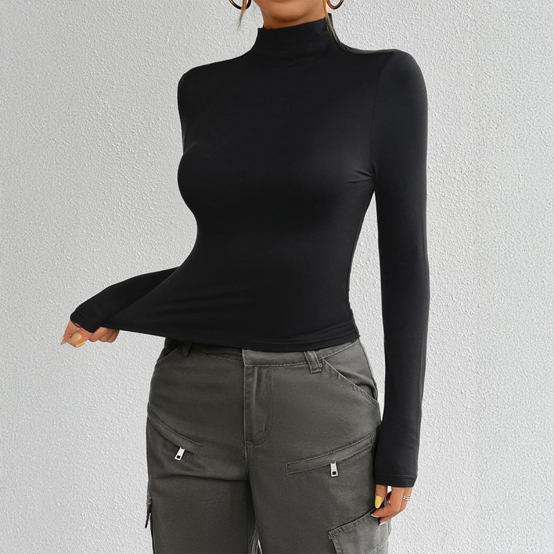 Autumn Winter Slim Solid Knitted Long Sleeve Shirt - Image 2