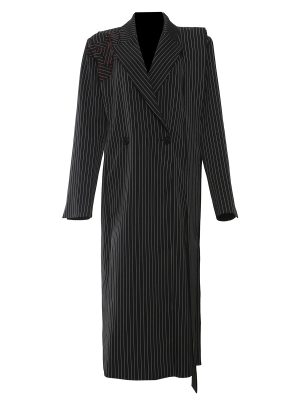 Autumn Winter Striped Asymmetric Floral Long Blazer Coat