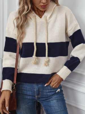 Hooded Color Contrast Pullover Sweater for Women – Autumn Winter